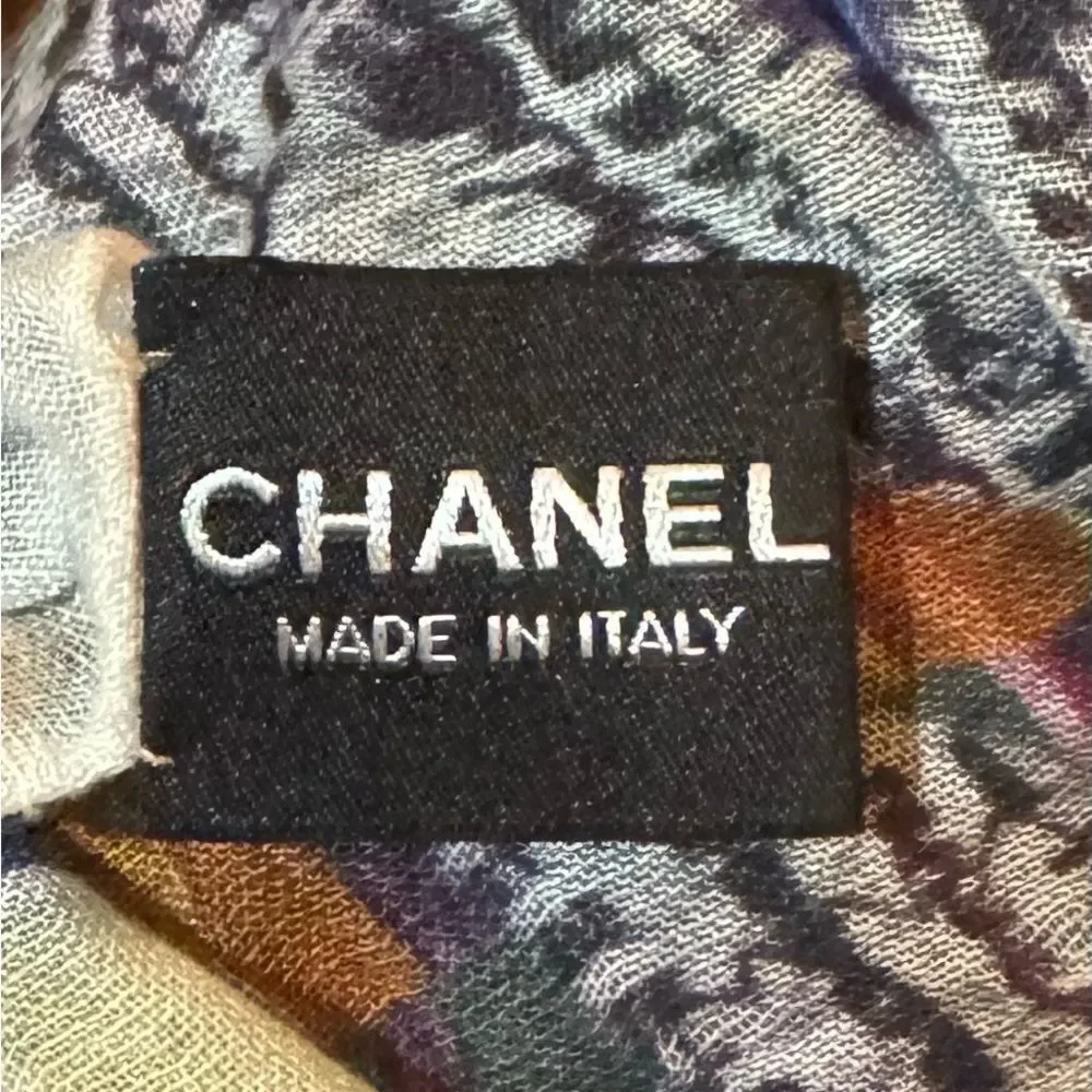 Auth Chanel Multicolor Cashmere Modal Silk Blend Striped Wrap Shawl Stole Scarf